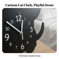 Cartoon Kitten Desk Clock Quiet Cat Shaped Table Clock for Students, Kids, Dorm Room, Bedroom, Office