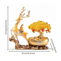 Deer Statue with Wealth Tree Desktop Table Centerpiece Glossy for Housewarming