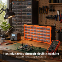 Small Parts Cabinet Orange Frame Drawer Storage Cabinet Rectangular for Workshop