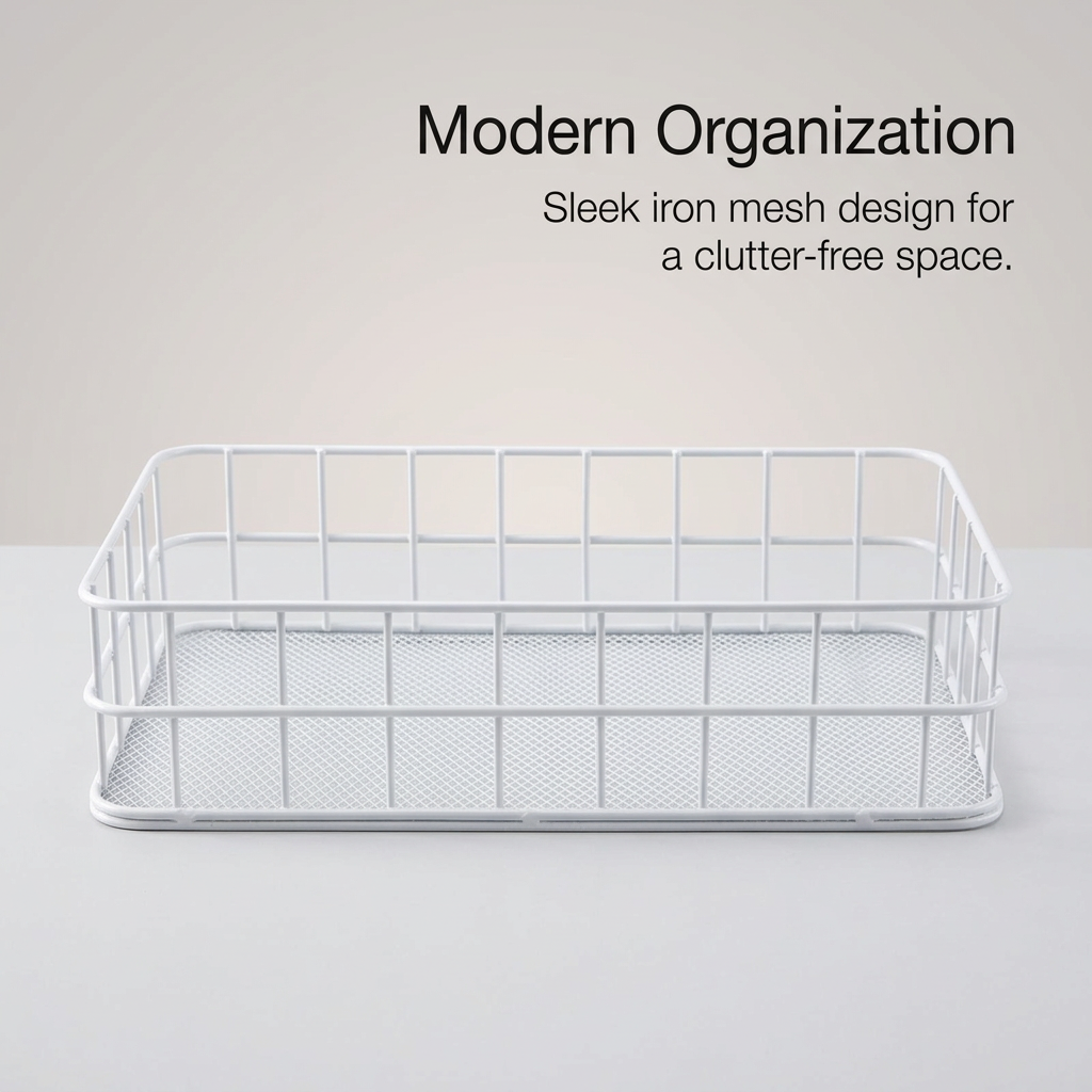 Storage Baskets for Bedroom Bathroom, Desktop Organizer for Cosmetics Cables Snacks, Wire Mesh Metal Frame Nordic Minimalist
