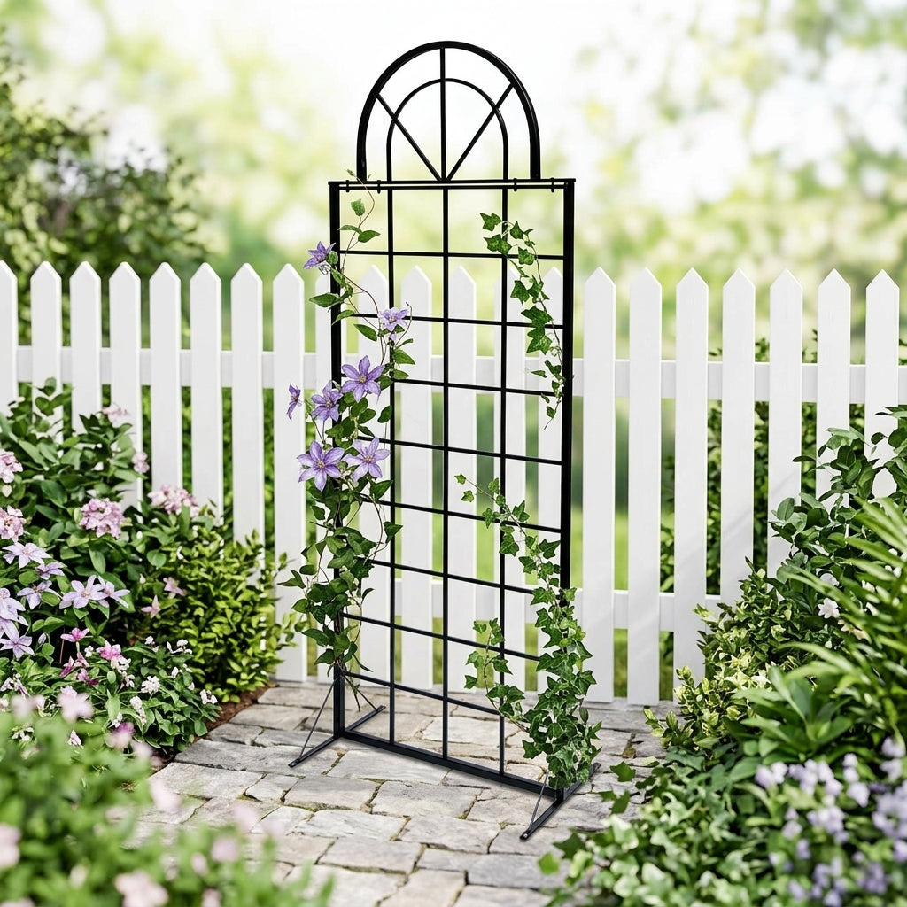 2 Pack Extra Large Iron Garden Trellis for Climbing Plants, 171-200cm, 70cm Wide Matte Black Plant Support, Country Style