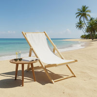 Foldable Wooden Beach Chair Portable Folding Recliner Chair Adjustable Backrest Outdoor Furniture Removable Washable Cover for Poolside