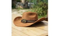Cowboy Hat with Bull Emblem Classic Suede Cowboy Hat Soft Costume for Cowboys, Festivals, Horseback Riding