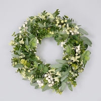 16 Inch Eucalyptus Wreath for Front Door with White Berries, Spring Outdoor, Faux Greenery Wall Hanging Farmhouse Decor