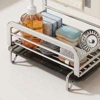 Sink Organizer for Kitchen with Punch Wall Mounted Design, 201 Stainless Rack & Dish Drying Countertop drain Tray for Tidy Organization