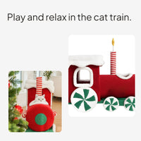 Christmas Train Cat Tree Condo with Scratching Post and Toy