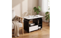 Rolling Side Table Modern Side Table with Drawer compartmentSaving Mobile Storage Cart for Living Room, Bedroom, Small Areas