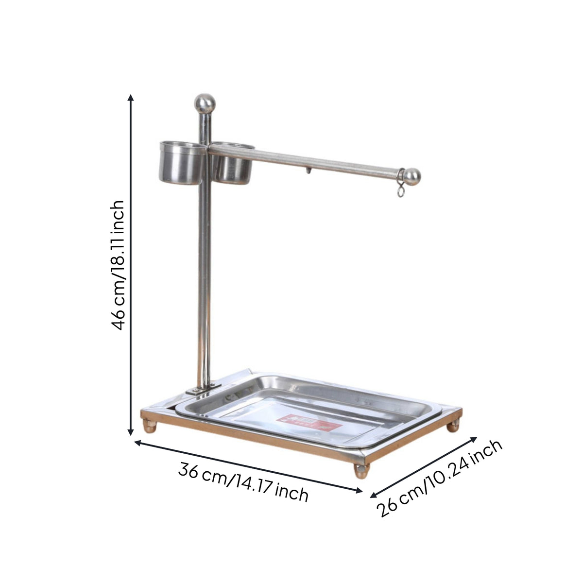Bird Perch Rack with Food Cups Stainless Steel Floor Standing Bird Stand with Tray Parrot Perch with Cups Freestanding