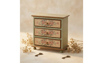 Tiny Hardwood Storage Drawers Vintage Tabletop Chest of Drawers Floral Desk Drawer Organizer for Collectors, Vanity, Bedside Table