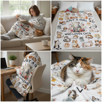 Flannel Cat Lover Blanket for Girls, Living Room Bedroom Sofa Throw