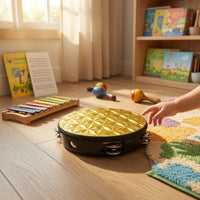 Tambourine Handheld Tambourine with Metal Jingling Discs Wooden Hand Drum for Kids, Young Children, Music Lessons, Classroom
