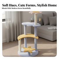 Sisal Scratching Posts Multi-Level Feline Tree Sturdy Structure Multi-Level Star and Moon Climber Soft Fabric Perches Feline Activity Hub Includes Hanging Toys for Indoors, Indoor, Living Room, Home