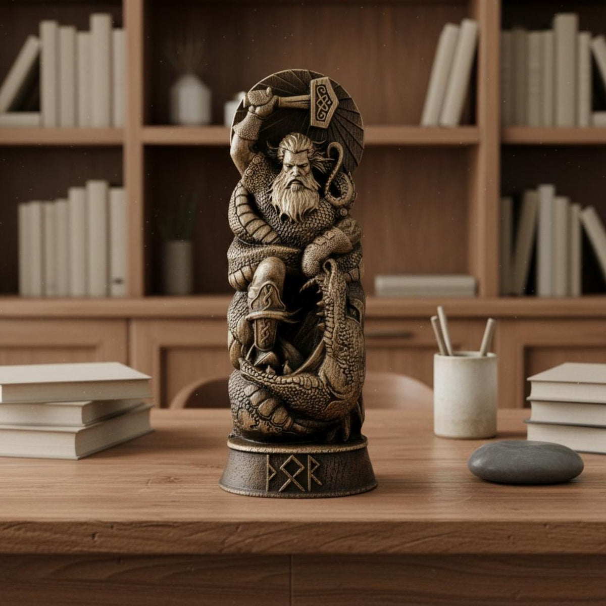 Viking God Statue Vintage Finish Mythological Resin Sculpture Northern European Mythology Idol Flat Base Resin Pagan Altar