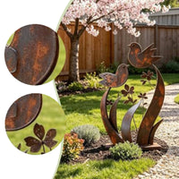 Bird and Wildflower Yard Stake Outdoor Use Avian Figure Stake Weather-Resistant
