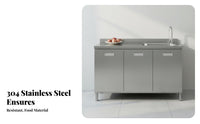 Waterproof and Rustproof Stainless Steel Kitchen Cabinet Rust-Resistant Kitchen Cabinet with Countertop Easy to Clean Tall Storage Cupboard with Doors Thickened Material for Landlords, Homeowners, Home Cooks, Rental Property, Apartment, Utility Room
