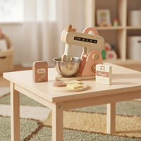 Wooden Kitchen Appliance Set Mixer with Accessories Realistic Wooden Mixer Set Interactive Playset for Daycare
