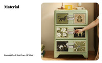 Formaldehyde-Safe Patterned 3-Drawer Chest Retro Design Nightstand Large Capacity Storage Cabinet Sturdy Structure for Vintage Aesthetic Enthusiasts, Home Decorators, Bedroom, Bedside, Living Room, Entryway