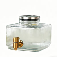 3 Liter Sealed Lid Glass Beverage Dispenser with Spigot Wide Mouth Design Refrigerator Cold Water Kettle Easy to Clean Large Glass Drink Container with Tap for Home Bar, Parties, Office