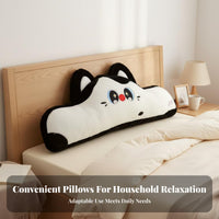 Long Soft Animal Cushion Support Starry-Eyed Cat Backrest Multi-Functional Cat Shaped Headboard Pillow for Teenagers, Bedroom, Dorm Room, Sofa
