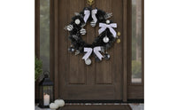 Fir Wreath with Ornaments Gothic Door Wreath with Ribbons Decorative for Homeowners, Halloween