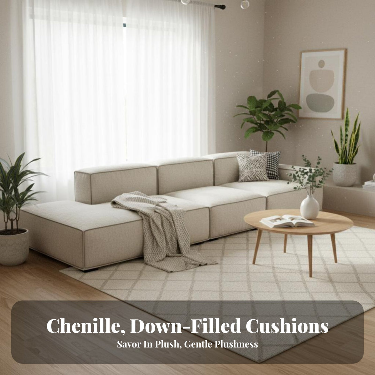 configurable Block Sofa French Cream aesthetic Multi-Piece Chaise Lounge Plush Comfort Living Room Seating for Homeowners, Young Adults, Studio, open-plan space, Office
