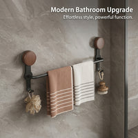 Bathroom Towel Storage, No-Drill Walnut Wood Bar for Washroom, Strong Suction Rack 24 Inch or 18 Heavy Duty for Homeowners