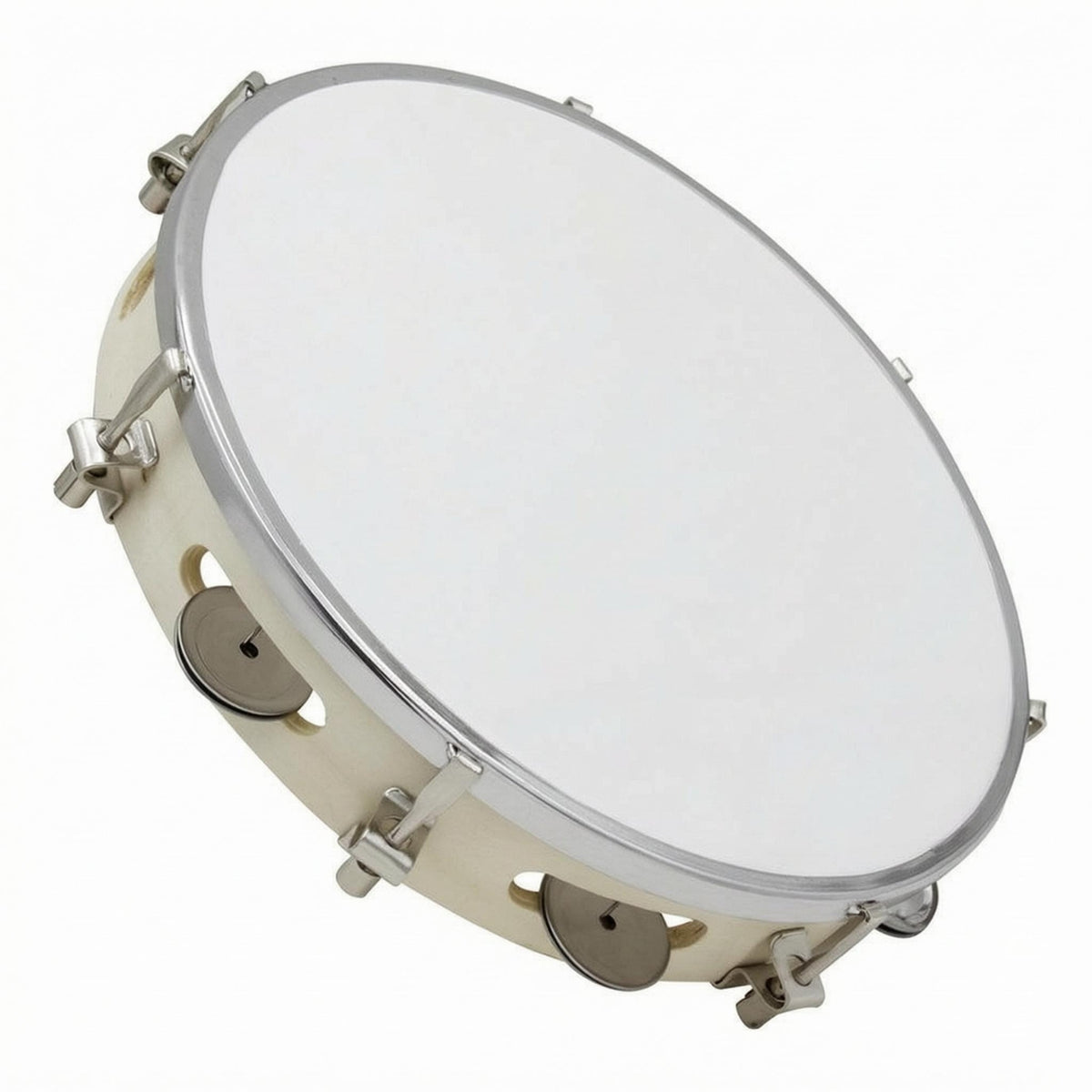 Wooden Tambourine White Drumhead Tambourine with Metal Discs Crisp Clear Percussive Sound Instrument