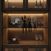 3 Pieces Luxury Look Long Ear Bunny Decor Rim Hanging Legs Sitting Rabbit Statue Modern Design Rabbit Figurine Black Finish for TV Cabinet, Entryway, Living Room