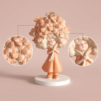 Girl Figurine with Floral Head Decorative Flower Girl Statue Tabletop for Vanity