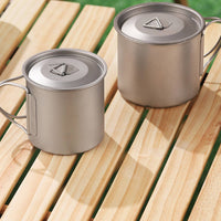 Lightweight Titanium Mug with Lid Portable Titanium Cup with Lid Compact Camping Cup with Folding Handle Heat-Resistant for Backpacking