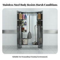Stainless Steel Cleaning Cabinet Rust-Resistant Cleaning Supply Cabinet Easy to Clean Broom Closet Organizer for Janitors, Homeowners, Hospital