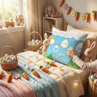 Easter Cushion Cover 45cm x 45cm, Soft Decorative Throw Pillow Case with Vivid Rabbit & Egg Print, Spring Seasonal Home Accessories for Sofa, Couch, Living Room & Bedroom
