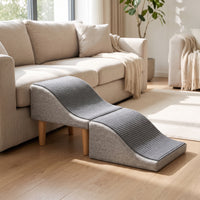 Anti-Slip Foldable Pet Ramp Upholstered Wave Pet Ramp Furniture-Style Low-Lying for Small Dogs, Injured Pets, Sofa, Bedside