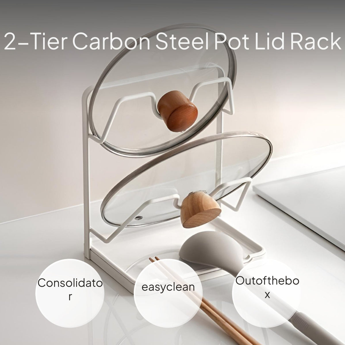 2-Tier Pot Lid Organizer Rack for Kitchen Countertop