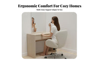 Upholstered Arching Design Chair Height Adjustable Cushioned Vanity Seat 360-Degree rotate Soft Teddy Fabric for Makeup lovers