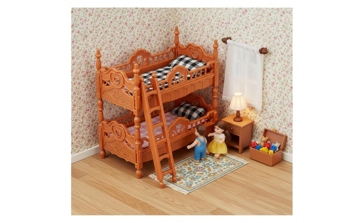 Dollhouse Bunk Bed with Ladder Realistic Design Miniature Bunk Bed DIY Assembly Detailed Features for Children