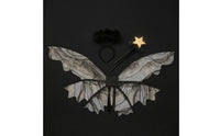 Black Angel Wings Transparent Costume Set with Wand Lightweight Fairy Wings Matching for Adults, Cosplay, Festivals