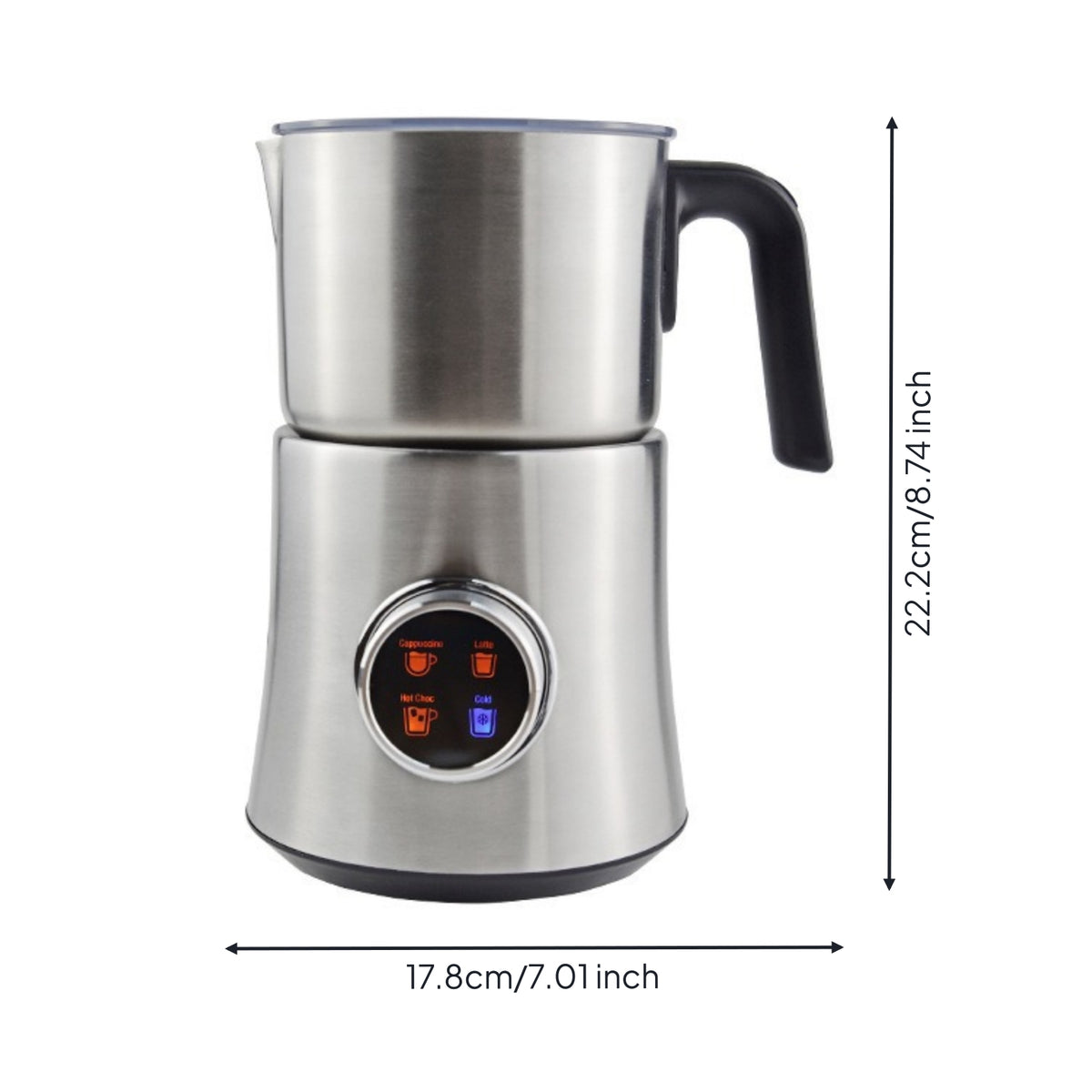 900 Ml Electric Milk Frother Pouring Spout Stainless Steel Milk Frother Black Handle Small Appliance Round Control Panel