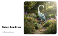 Iron Crane Statue Retro Design Metal Crane Statue Oversized Avian Yard Art Lifelike Design Metal Elegant Waterfowl Garden