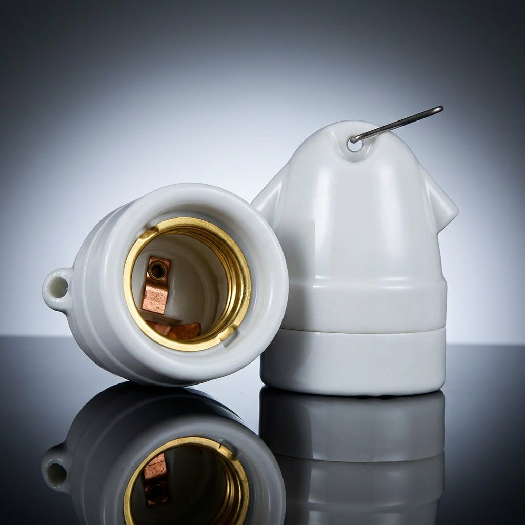 E27 Lamp Holder with Hanging Loop for DIY Lighting, Ceramic Porcelain Bulb Holder for E27 Lamp, 200°C High Temperature Resistant, Single Pack