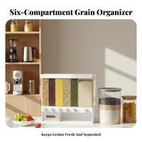 Includes Measuring Cup 6-Compartment Grain Dispenser Airtight Seal 6 Grid Rice Dispenser Good Sealing for Countertop, Pantry