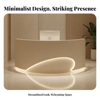 Modern Curved-Shaped Front Desk High-Gloss Coating Finish Curved Reception Desk Lockable Drawer Illuminated Reception Counter for Hotel Lobby, Spa