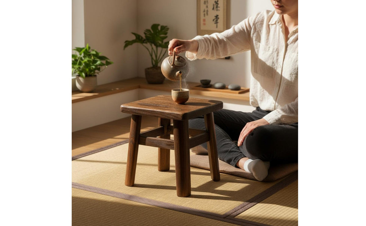 Square Wooden Tea Table Space Saving Tatami Tea Table No Assembly Home Furniture for Balcony, Guesthouse