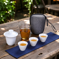 Travel Teapot Set with Gaiwan, Portable Ceramic Gongfu Teapot Set, Chinese Tea Set for Camping Hiking, Glazed Teapot and Cup Set