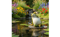 Realistic Details Resin Frog Statue Creative Design Funny Frog Garden Ornament Hand-Painted Wise Frogs Sculpture Weather-Resistant for Patio, Pondside, Desktop