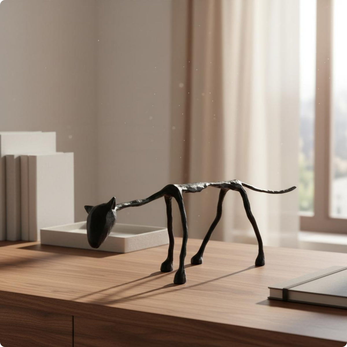 Nordic Dog Sculpture Polished Finish Metal Dog Statue Long-Lasting for Study