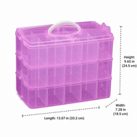 3 Tiered Storage Box, 12L Bead Storage Box, 33.2x18.5x24.5cm Clear Storage Organiser with Handle, for Craft Room, Toy & Stationery