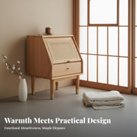 Nordic Design Rattan Drawer Nightstand Woven Panel Design Wicker Front End Table Japanese Aesthetic Bedroom Furniture Minimalist Look for Guesthouse Owners, Homeowners, Adults, Hotel, Apartment
