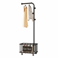 Double Layer Coat Stand Rolling Storage Basket Space Saving for Entryway