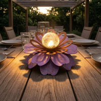 Layered Petals Crackle Glass Flower Light Openwork Metal Waterproof LED Flower Light for Garden, Patio, Porch